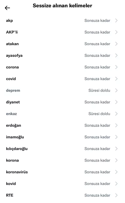 Twitter sessize alınan kelimeler